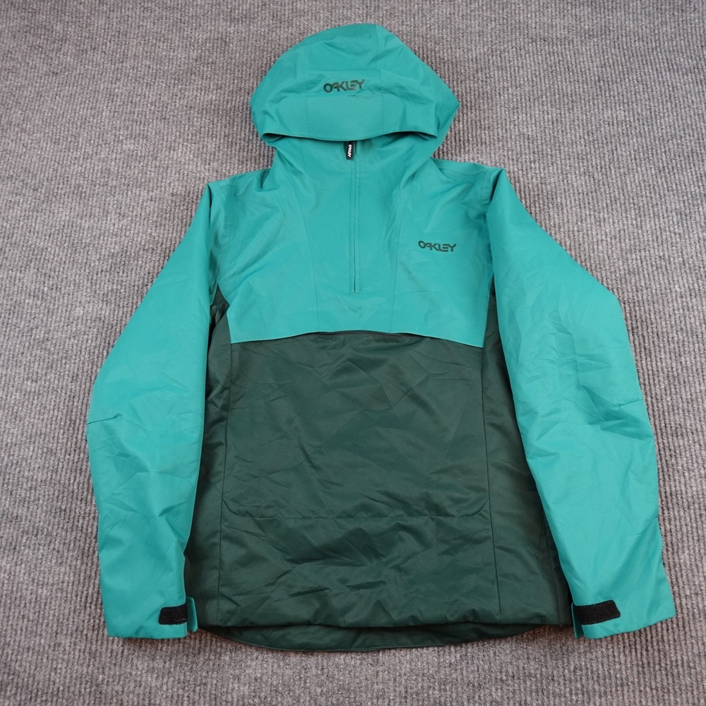Oakley Ski Jacket Mens Small Green Hooded 1/2 Zip Anorak Winter Powder Skirt